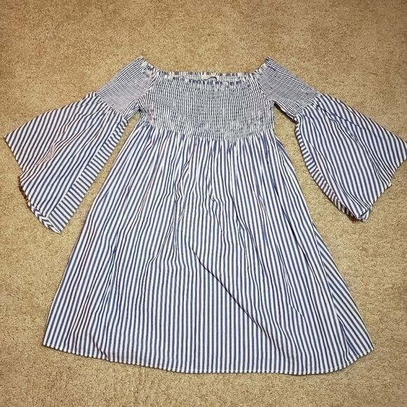 Zara Off Shoulder Striped Summer Bell Sleeve Dress - Picture 9 of 14